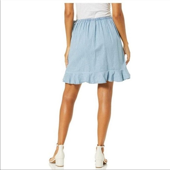J.Crew Mercantile Skirt Chambray Ruffle Wrap Mini Denim Jean Blue Summer Large - Picture 2 of 8